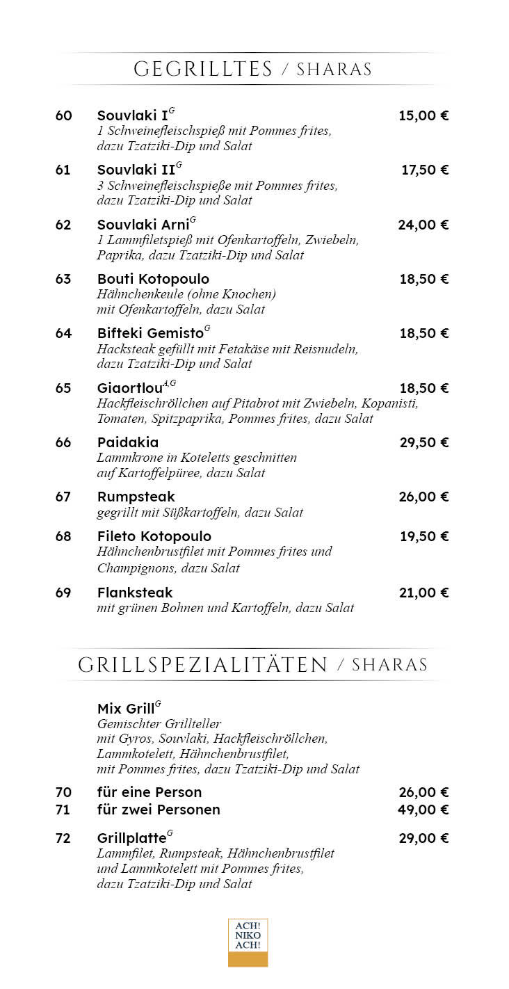 Restaurant Ach Niko Ach Berlin - Charlottenburg Speisekarte 4